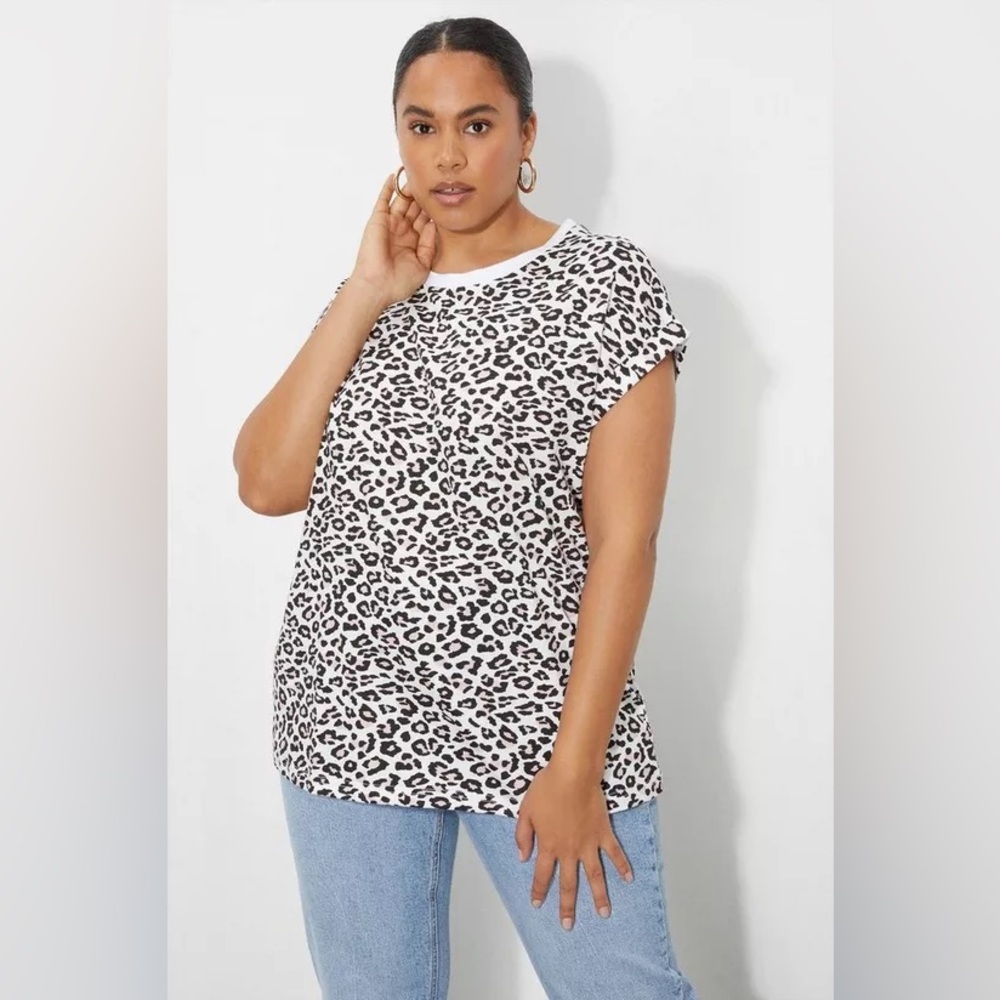 Next dolman short sleeve leopard animal print with embroidered sleeves sz 2XL